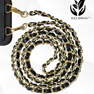 NEW Kambria Cell Phone/Bag Strap Crossbody Braided Chain Black and Gold
